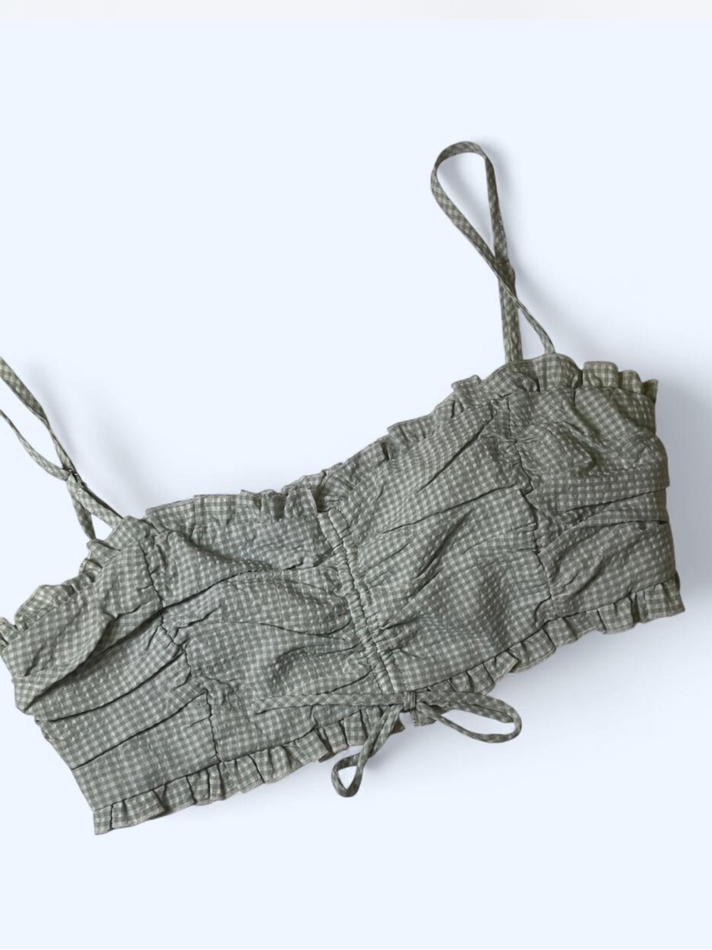Princess Polly Gingham Ruched Crop Cami in Light Sage